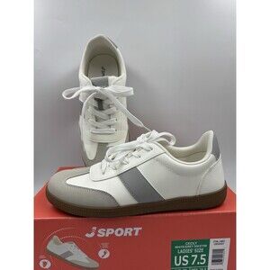 J Sport Cecily Women’s Sneaker Suede White/Grey Low Top Shoes Size 7.5 US